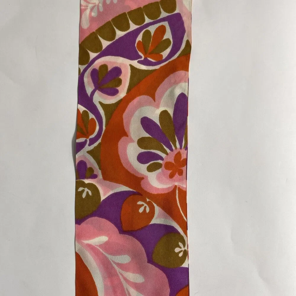 Orange Green Purple Pink White Double Sided 100% Silk Ponytail Scarf 48” X 4”